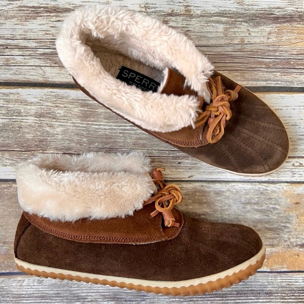Sperry Top-Sider Suede Faux Fur Ankle Booties WSW5003  Brown Size 8